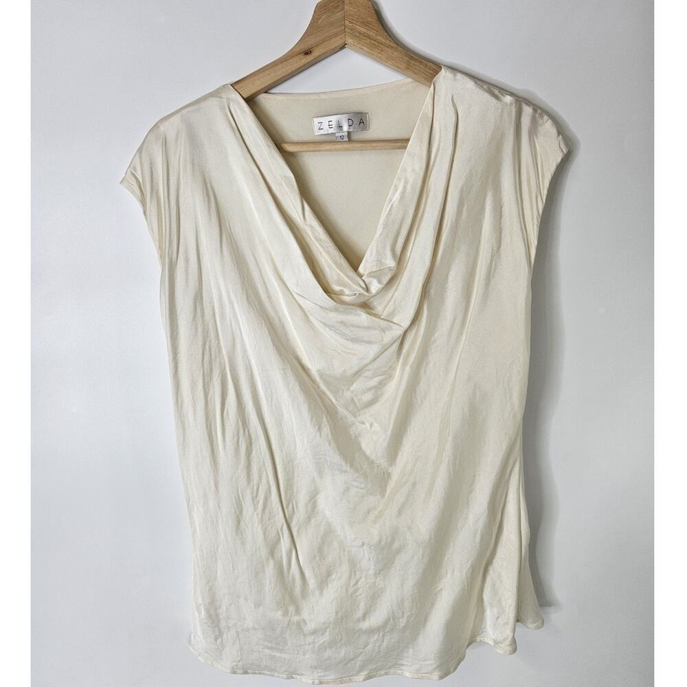 Zelda Women 100% Silk Blouse Cowl Neck Elegant Size 12